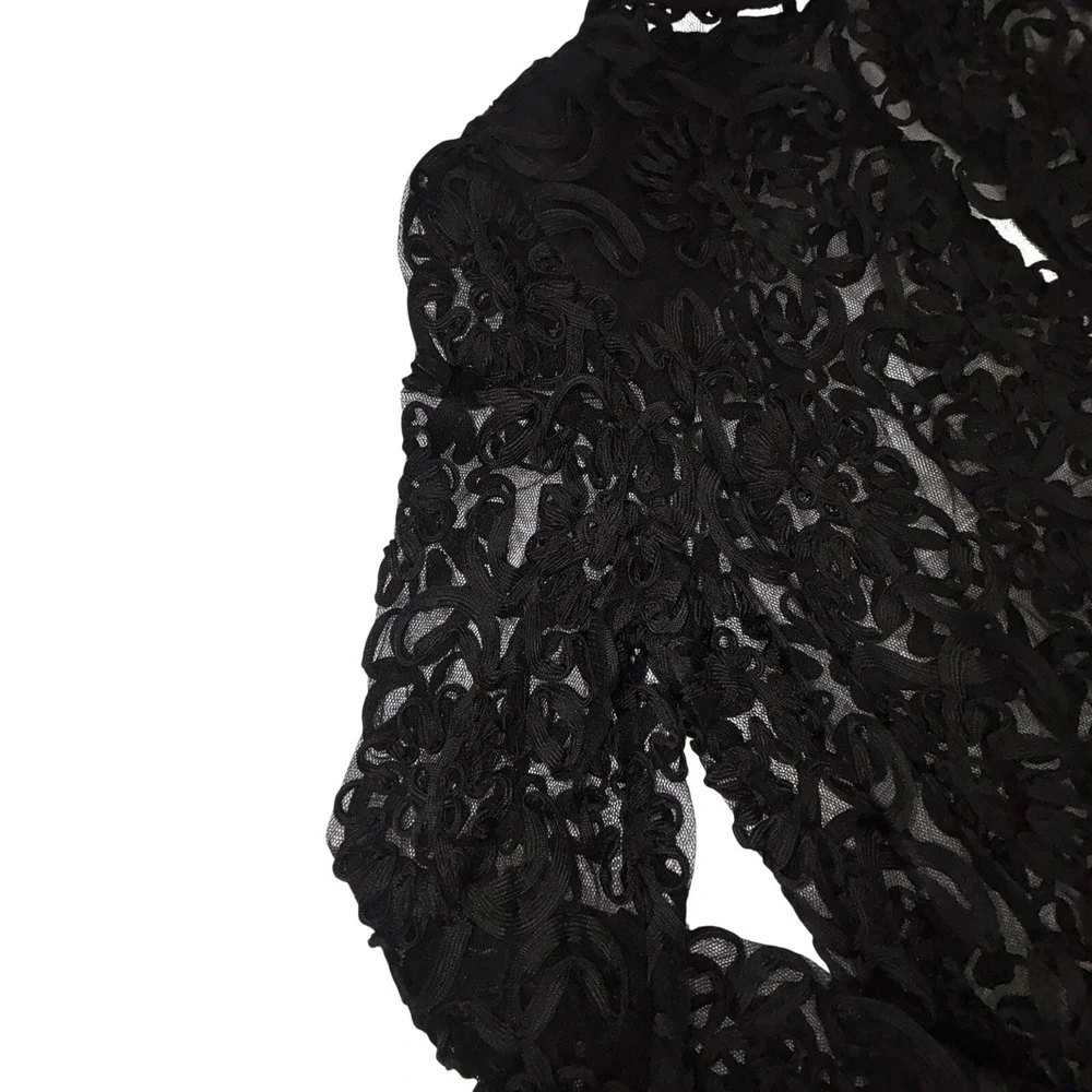 VTG Sheer Lace Dress Black High Neck Romantic Gothic‎ Victorian Whimsigoth EUC